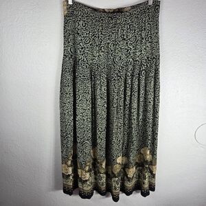 Vintage Carole Little Tiered Maxi Skirt Size 6 Floral Black Boho A-Line